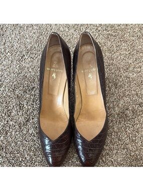 Ralph Lauren Dark Brown Croc-Embossed Pointed Pumps